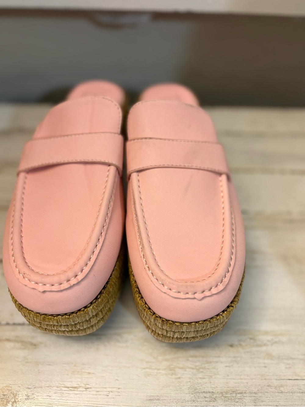Women's Pink Slip-On Mules with Espadrille Platform